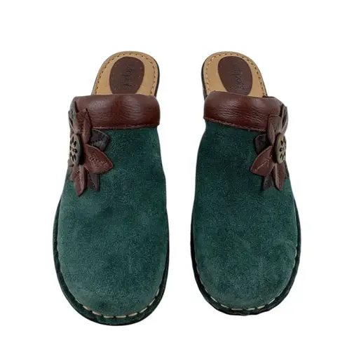 *Softspots Lara Clogs Womens Size 9.5W Green Suede Leather Comfort Boho Coastal