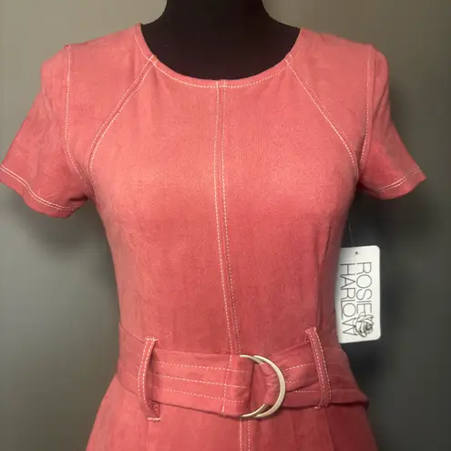 Rosie Harlow Faux Suede Fit &Flare Dress Womens Size Small Stretch Pink Belted