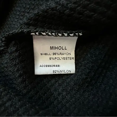 MIHOLL Lace Long Sleeve Casual Loose Top Solid Black Size Medium