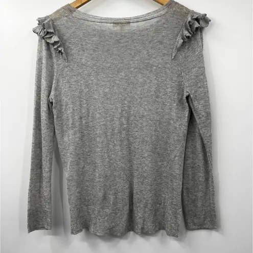 Rebecca Taylor Sweater Womens Gray Ruffle Open Knit Pullover Size Medium - Image 5