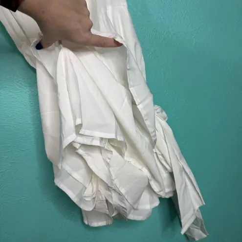 LYANER Women's Off Shoulder Wrap Tie Up Back Ruffle Short Sleeve Romper Bridal White Size L