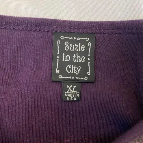 Early 2000's Dark Purple Sequin Studded Whimsygoth Graphic Long Sleeve XL