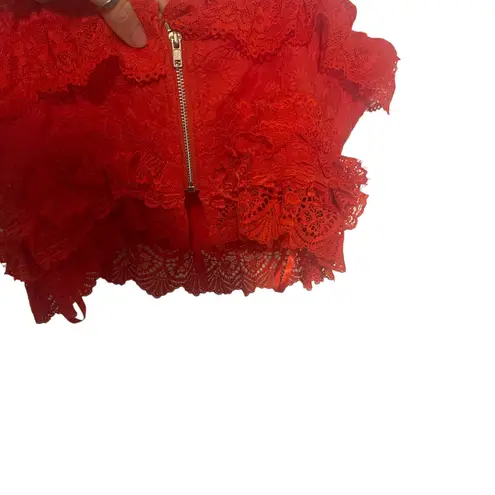 INDIKAH Women's Size Large Red Lace Embroidered Tie Slv Zip Back Tank Top