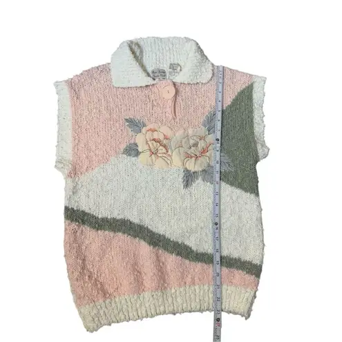 Palm Springs Yacht Club Pink Cream Textured Floral Knit Sweater Sz S Vintage