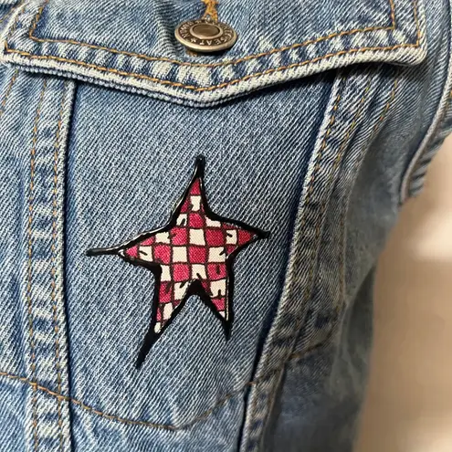 Vtg County Seat Denim Womens Vest Sz S Y2K Moon Stars Boho Western Cottagecore Blue