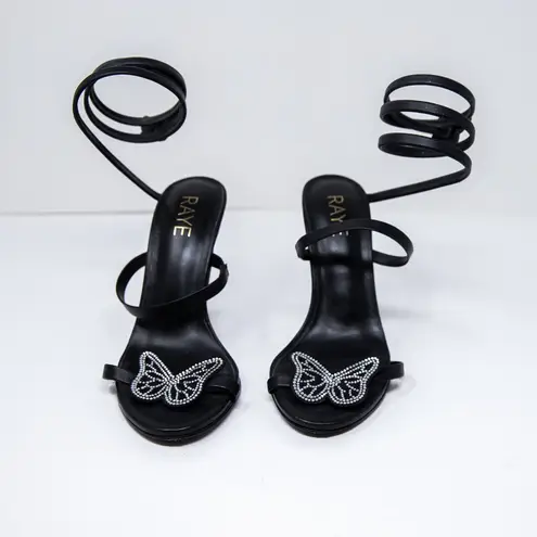 Raye Teslik Butterfly Crystal Jewel Diamond Ankle Wrap High Heels Shoes Black