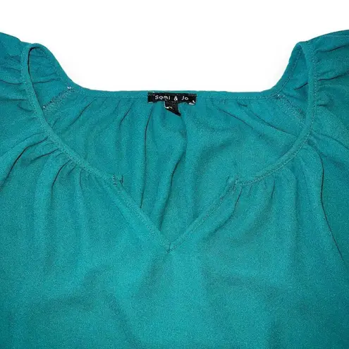 Sami & Jo Womens Blouse Top Shirt Green Pullover Balloon Sleeve V Neck XL