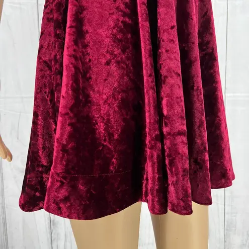 Lulus MEDIUM Red This Night Crushed Velvet Plunge Backless Fit Flare Mini Dress