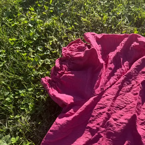 PRETTYGARDEN Women's Summer Button Down Shirts Short Lantern Sleeve Neck Blouse Pink Size XXL