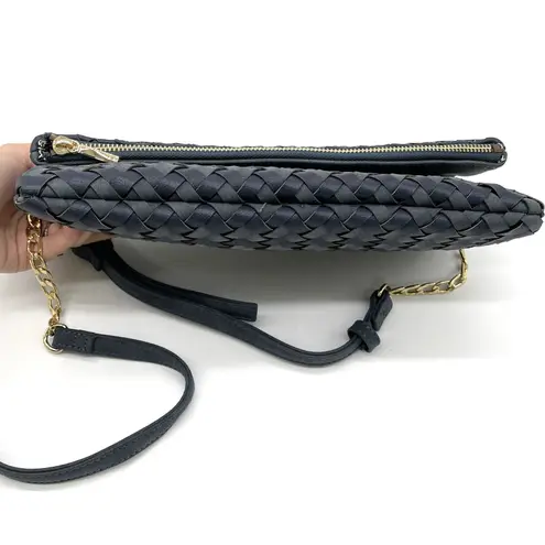 Sole Society Woven Flap Crossbody Bag Clutch Navy Blue Boho Minimalist Neutral