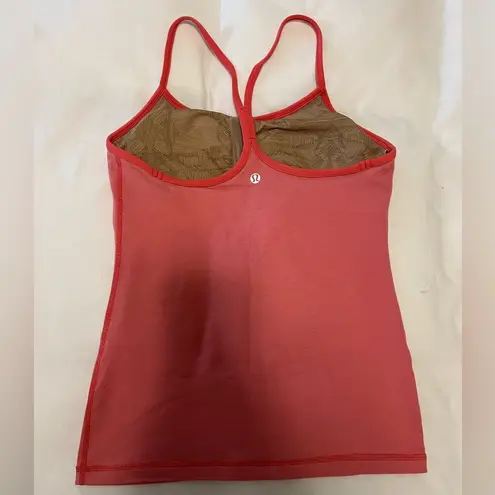 Lululemon  Power Y Tank in Coral Pink Stripe with built in bra - Size 6