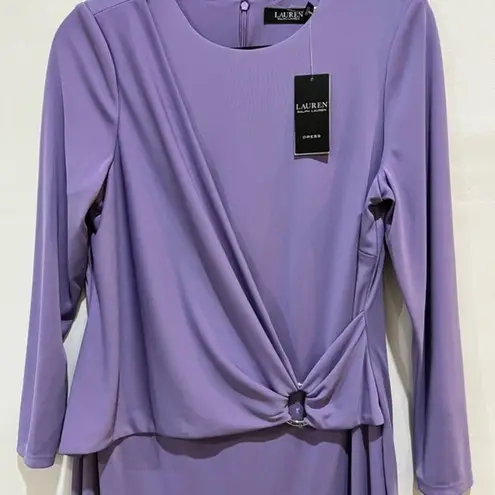 Lauren Ralph Lauren Womens Dress 12 Purple Stretch Crew Neck‎ 3/4 Sleeve Dress