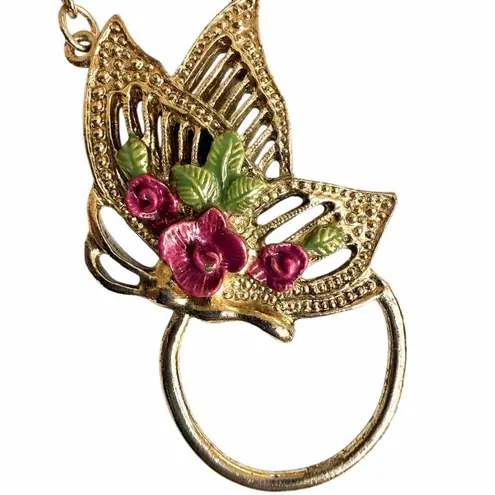 1928 Jewelry Floral Butterfly Pendant Necklace with Ring Holder Loop