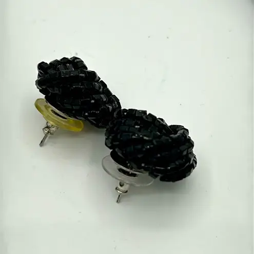 VIntage black glass seed bead necklace and coordinating earring set