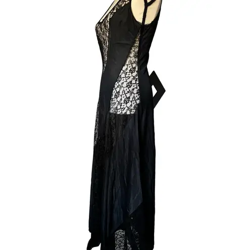 Frederick's of Hollywood Vintage 70s Med Black Lace Long Maxi Nightgown Sheer