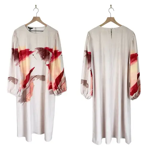 Misook Painted Sunset Blouson Sleeve Maxi Dress Beige Sz XL NWT
