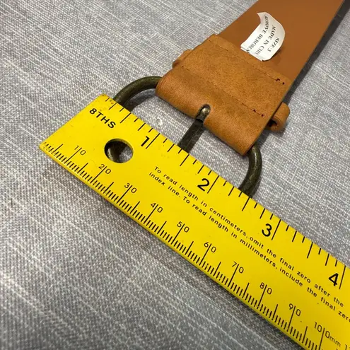 Brown Floral Embossed Leather Belt Faux Turquoise Accents Brass Buckle Women's