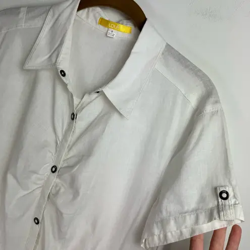 Lole Linen Cotton Blend Shirt Dress Sz 8 White Button Snap Boho Lagenlook