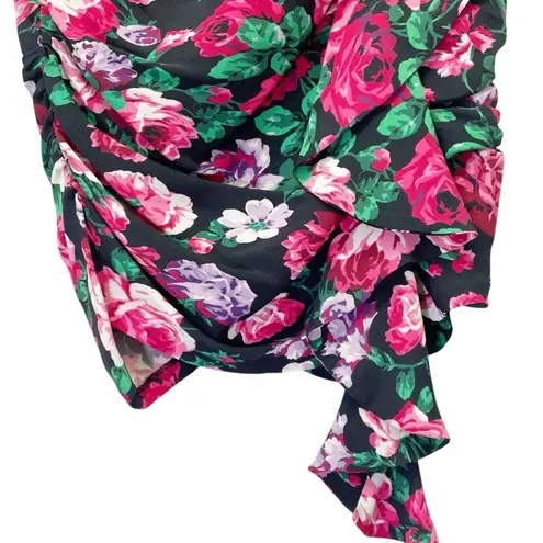 Ronny Kobo Lauryn Floral Print Draped Ruched Mini Skirt Size Small Black Pink