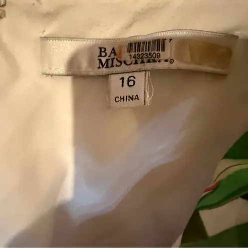 Badgley Mischka Palm Tree Maxi Dress Women’s Size 16 Ruffle Sleeve Tie Waist