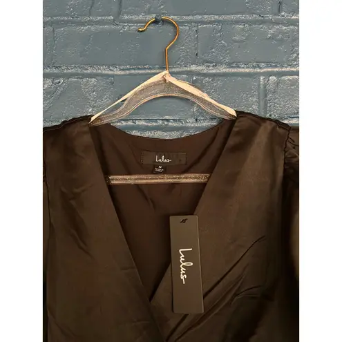 Lulus Women's Black Long Sleeve Satin Wrap Dress Party Cocktail Medium