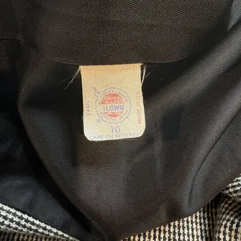 Vintage Evan Picone Houndstooth Skirt Suit Set Black Velvet Collar Womens 10 USA