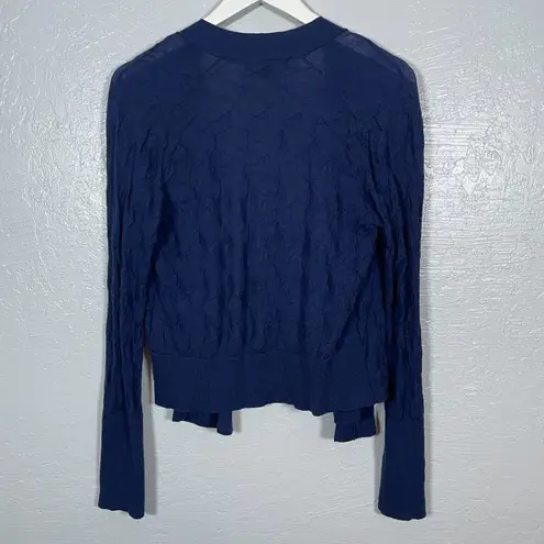 Title Nine Women XL Blue Purple Open Knit Cardigan Washable Wool Drape Front