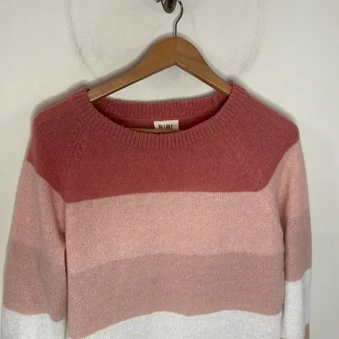 Bibi soft fuzzy striped relaxed Crewneck sweater size S Pink