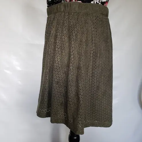 Candie's  Womens Skirt Size Medium Skater Suede-Like Olive Green Cutout Triangle