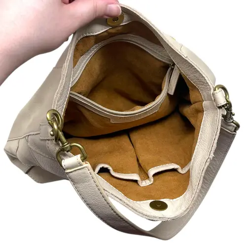 American Leather Co. “Mercer” Hobo Shoulder Bag Cream Ecru Basket Weave Purse