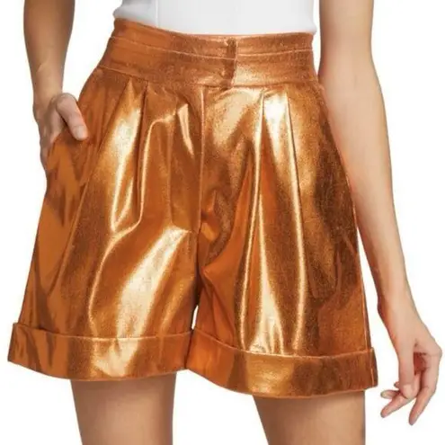KIMBERLY GOLDSON Women’s Lizzie Pleated Metallic Shorts Copper Sz 4 Orange