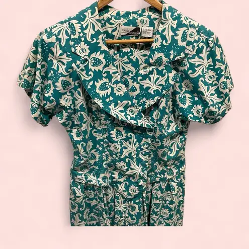 Vintage 80’s tropical teal Sunshine Starshine wrap top button pockets trad mod Blue Size 14