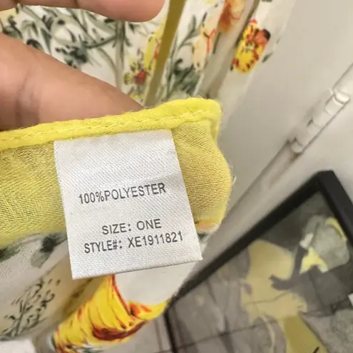 Woven Heart OS Floral Open Robe Fringe Boho Yellow Coverup Beach Summer Resort