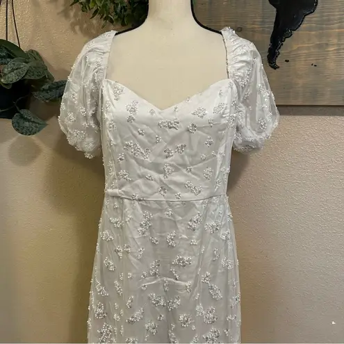 NWT Glorious Poise Ivory Sequin Pearl Puff Sleeve Midi Dress White Size L