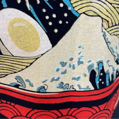 Ramen Noodles Graphic Tee Shirt Crewneck Waves Chopsticks Bowl Cotton Blue Red