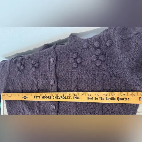 Bohme long sleeve pom-pom purple cable-knit sweater cardigan Size Large