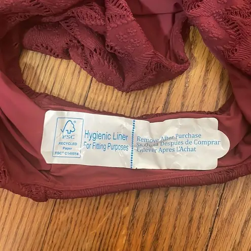 ANDIE Bikini Set Baja Top Super High Waisted Bottom Size M Syrah Red Lace NWT