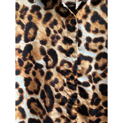 OVI Long Sleeve Animal Cheeath Print Button Up Blouse Top Size Medium