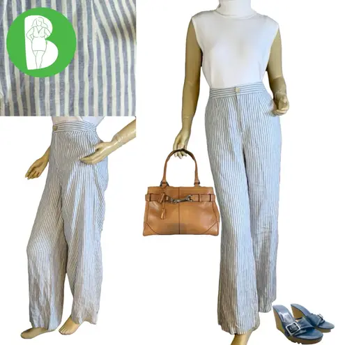 Tahari BLUE & WHITE STRIPED LINEN WIDE LEG TROUSERS (10)