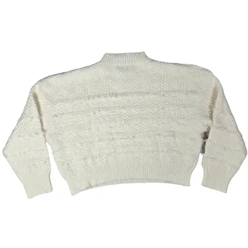 Area Stars Leila Sweater in Ivory M NWT Mock Neck Chic Faux Fur Fringe White Size M