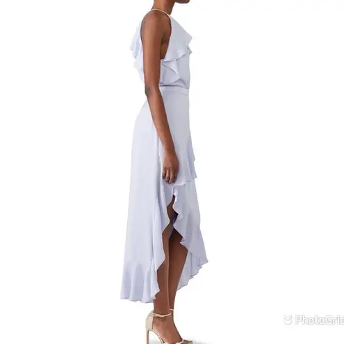 The Jetset Diaries THE JETSET DIARIES Purple Satin Midi Skirt Draped Ruffle Thigh Slit Large New