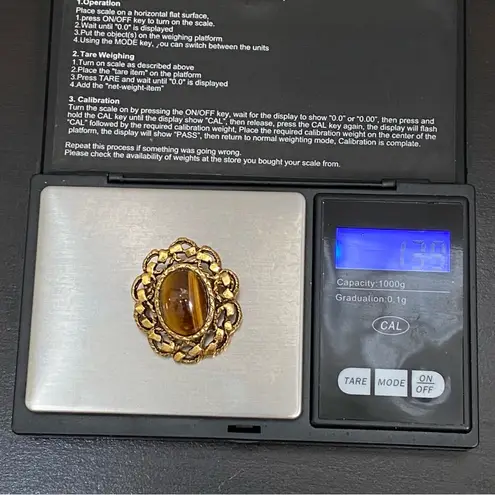 Vintage Unsigned Victorian Revival Tiger Eye Brooch