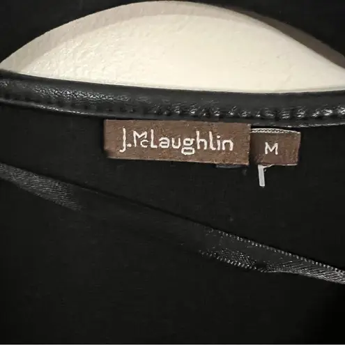 J. McLaughlin Black Open Front Cardigan Faux Leather Trim Sweater Coat M