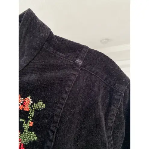 Christopher & Banks Black Corduroy Floral Embroidered Jacket Garden Soirée Boho