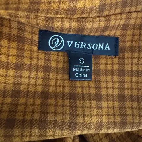 Versona Mustard Yellow Burnt Orange Plaid Fall Lightweight Open Topper Small