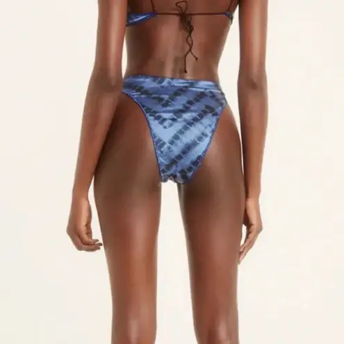 Oseree 90s Blue Chevron Tie Dye Stripe High Cut Bikini Swimsuit Bottoms Size L Size L