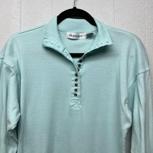 Y2K Vintage Eileen & Co. Womens Top Small Henley Stretch Grunge Retro Preppy Blue