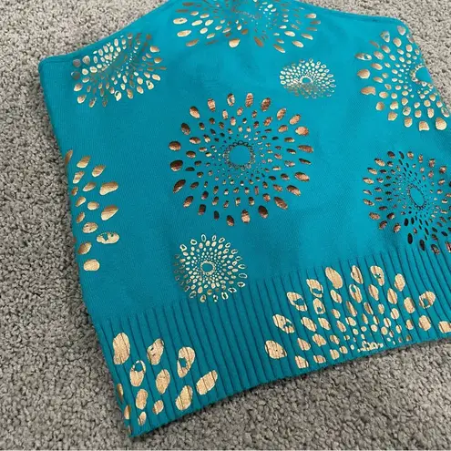 Y2K Halter Top Sz Medium Turquoise Metallic Printed Top Blue