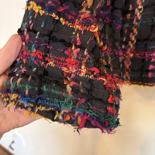 VINTAGE 80s Silver Stream 100% COTTON Jacket Large Black Colorful Tweed Fringe