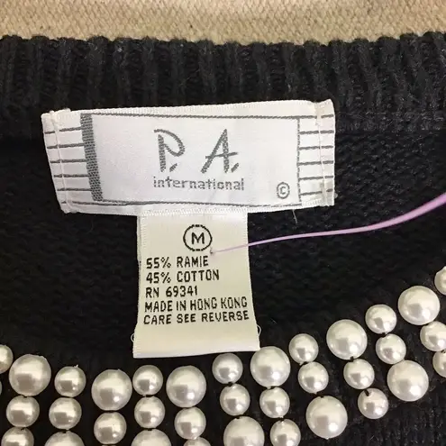 PA International Vintage Women Sweater Med Black Embroidered bedazzled Holiday